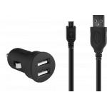 Kit Chargeur Voiture USB A 2A + Câble USB A / microUSB 1m Noir