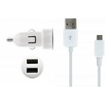Kit Chargeur Voiture USB A 2A + Câble USB A / microUSB 1m Blanc