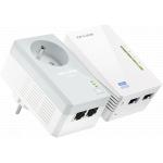 Kit de 2 Adaptateurs CPL WiFi AV600Mbps WiFi N300Mbps Prise gigogne + Port Ethernet RJ45 Gris et Blanc