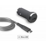 USB A Car Charger Kit 2.4A + Ultra Reinforced USB A / microUSB Cable 1.2m Gray + Lifetime Warranty
