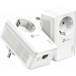 Kit of 2 CPL Adapters AV1000Mbps Passthrough Socket + Gigabit Ethernet RJ45 Port White