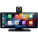 Ecran multim&eacute;dia de voiture 10" Carplay/Android Auto/MirrorLink avec DashCam int&eacute;gr&eacute;e Fixation tableau de bord Noir